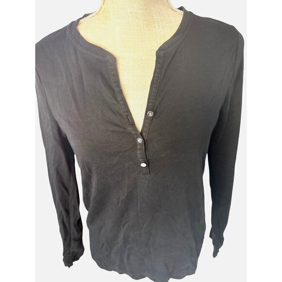 Ralph Lauren Black Long Sleeve V Neck Henley Top L - Picture 1 of 8